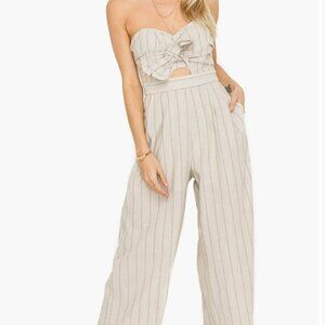 Astr Mara Strapless Cotton & Linen Jumpsuit Size L